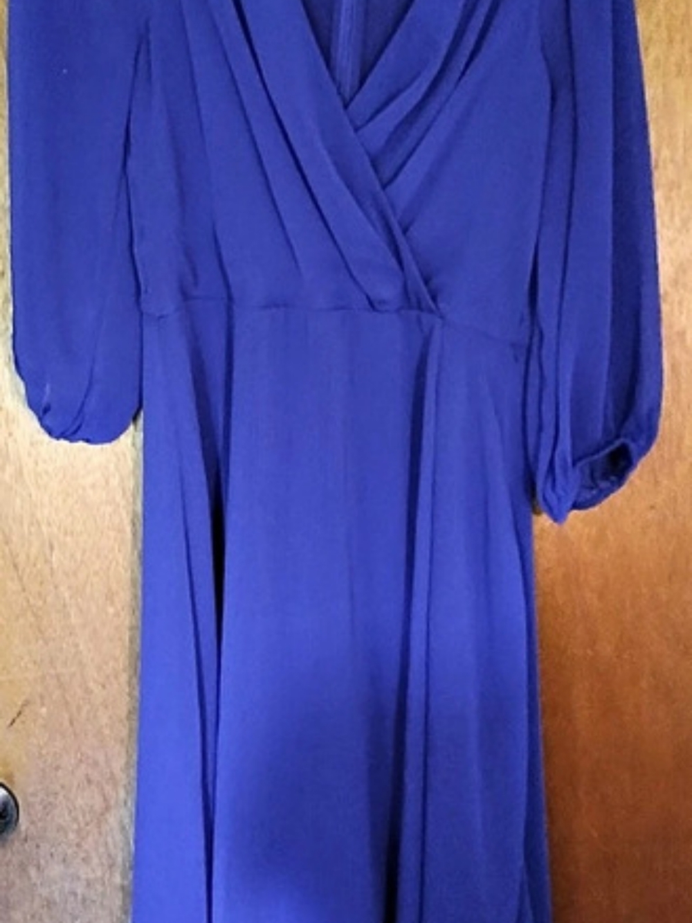 DKNY Balloon Sleeve Faux-Wrap Midi Dress Blue Size 12